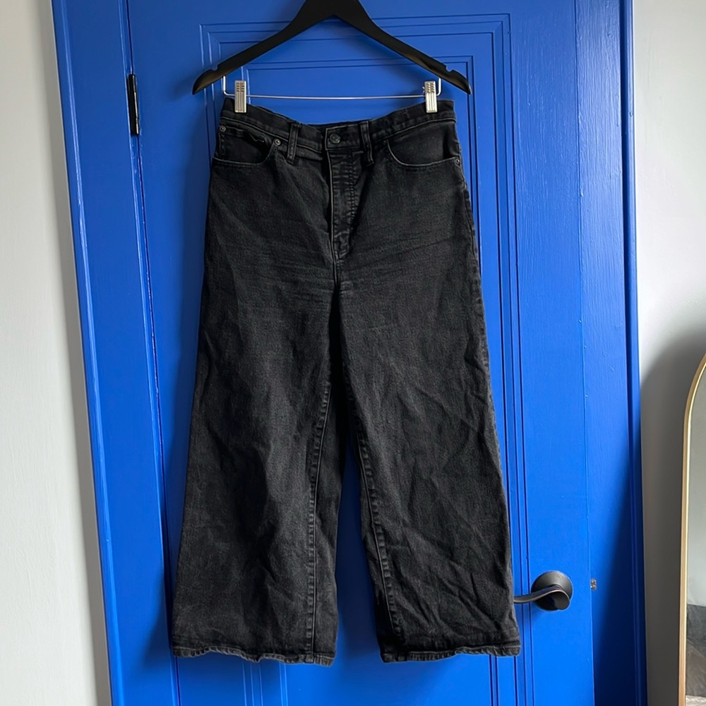 MADEWELL WASHED BLACK HIGH WAIST WIDE LEG CROP DENIM